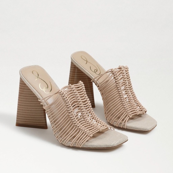 Sam Edelman Shoes - Sam Edelman Laurette Block Heels Strappy Heeled Mules Almond Tan